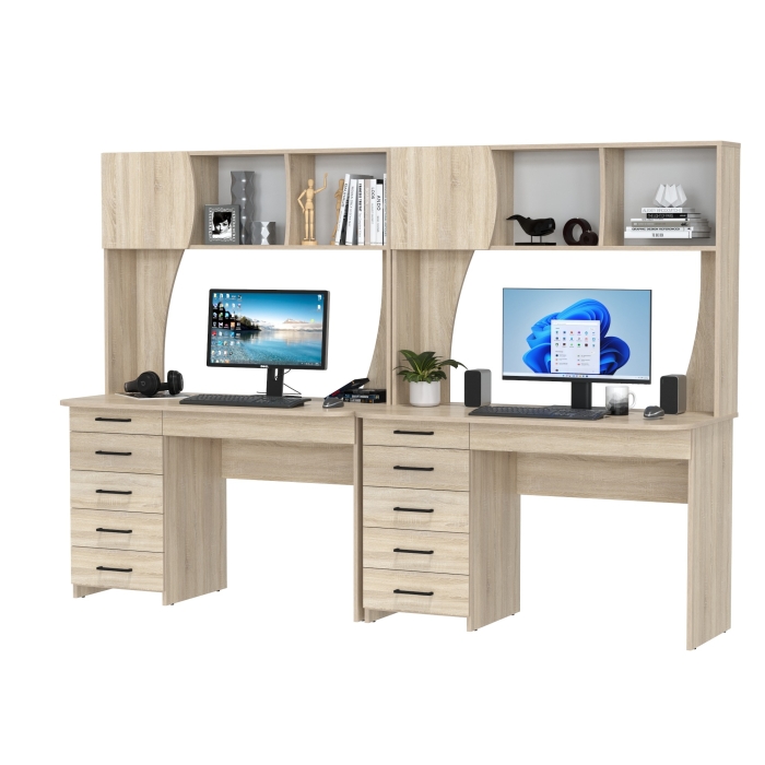 Два стола рабочих 6-0606дубсон Сигма, цвет дуб сонома, ШхГхВ 241х60,5х166 см., НЕ универсальная сборка