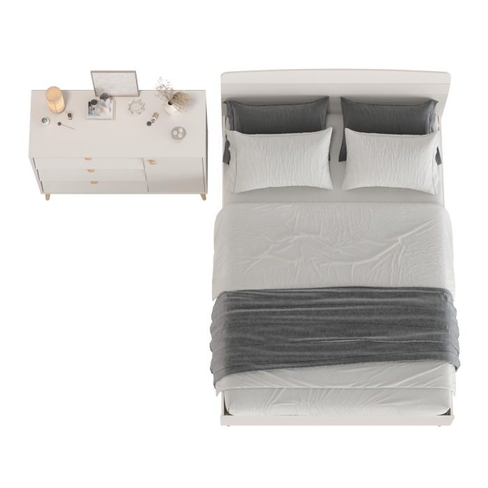 Афина Спальня Кровать 1400 + Комод, цвет кашемир серый, ШхГхВ 144,6х210,2х95,7 + 110х45,3х83 см., сп.м. 1400х2000 мм., б/м, основание есть