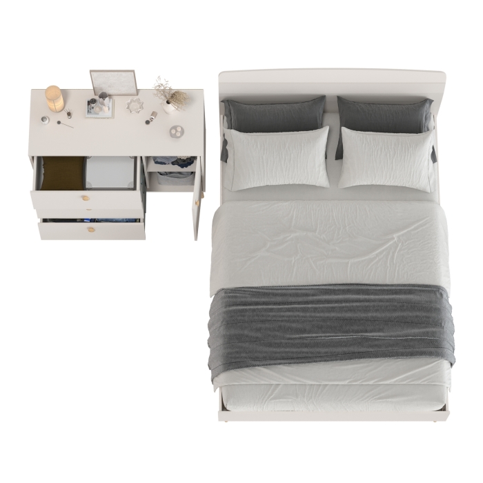 Афина Спальня Кровать 1400 + Комод, цвет кашемир серый, ШхГхВ 144,6х210,2х95,7 + 110х45,3х83 см., сп.м. 1400х2000 мм., б/м, основание есть