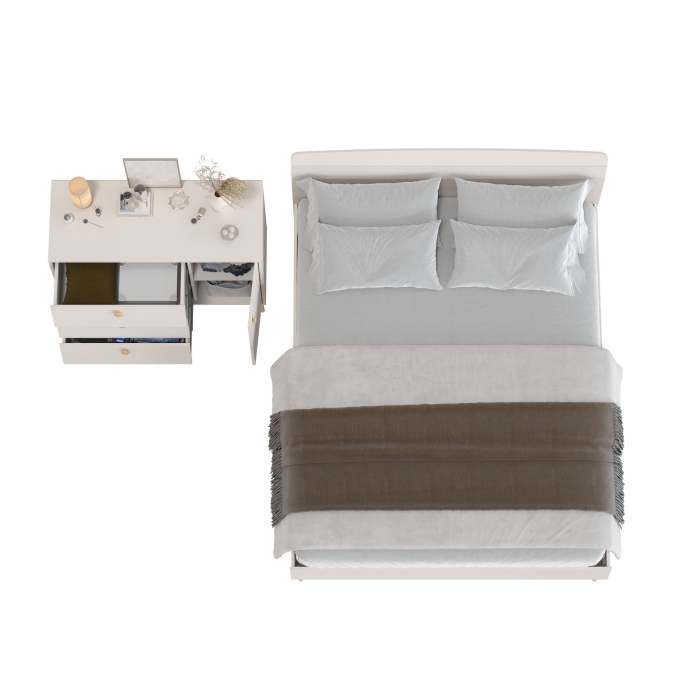 Афина Спальня Кровать 1600 + Комод, цвет кашемир серый, ШхГхВ 164,6х210,2х95,6 + 110х45,3х83 см., сп.м. 1600х2000 мм., б/м, основание есть