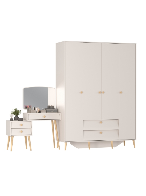 Афина Спальня Шкаф 4-х дверный + Трюмо, цвет кашемир серый, ШхГхВ 160х56,3х220 + 105х38,6х129 см., универсальная сборка