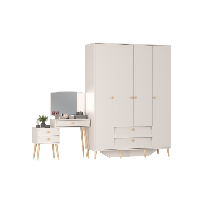 Афина Спальня Шкаф 4-х дверный + Трюмо, цвет кашемир серый, ШхГхВ 160х56,3х220 + 105х38,6х129 см., универсальная сборка