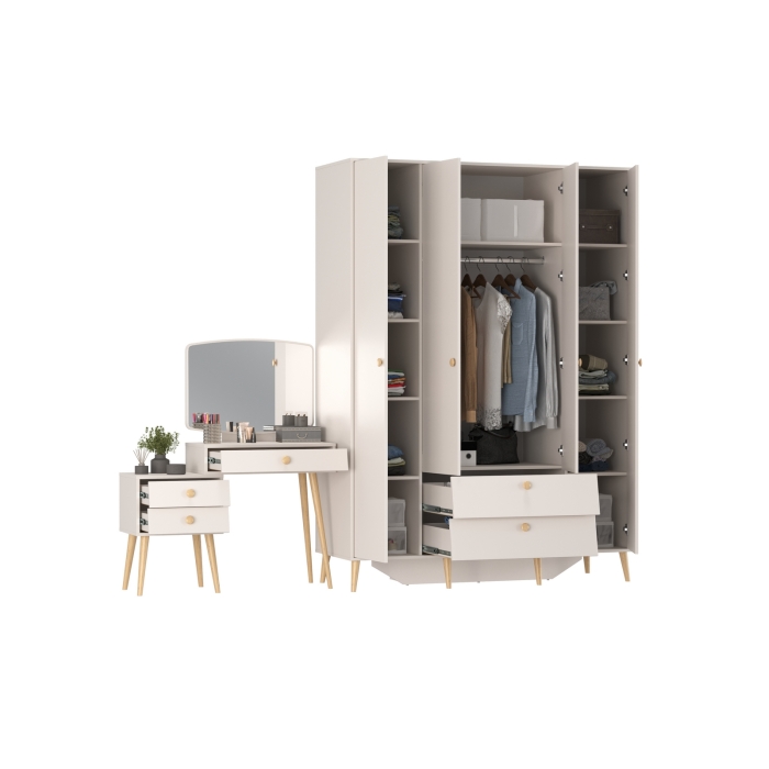 Афина Спальня Шкаф 4-х дверный + Трюмо, цвет кашемир серый, ШхГхВ 160х56,3х220 + 105х38,6х129 см., универсальная сборка