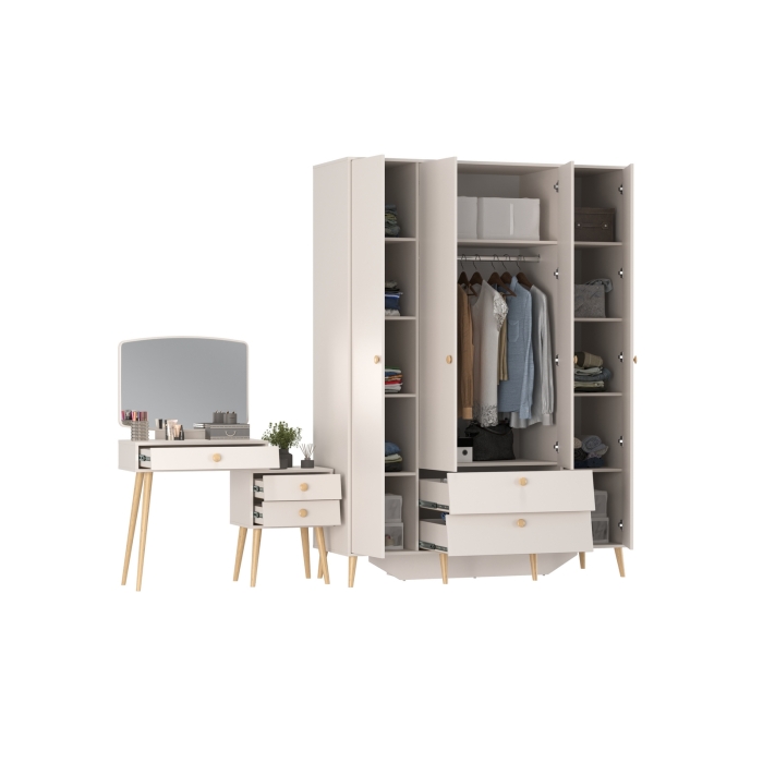 Афина Спальня Шкаф 4-х дверный + Трюмо, цвет кашемир серый, ШхГхВ 160х56,3х220 + 105х38,6х129 см., универсальная сборка