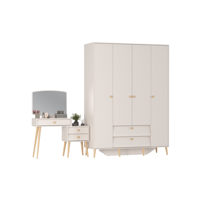 Афина Спальня Шкаф 4-х дверный + Трюмо, цвет кашемир серый, ШхГхВ 160х56,3х220 + 105х38,6х129 см., универсальная сборка