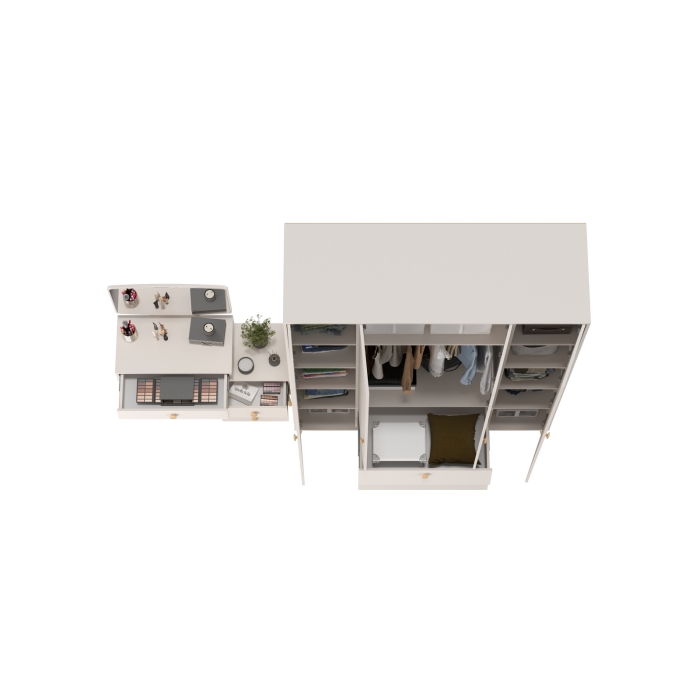 Афина Спальня Шкаф 4-х дверный + Трюмо, цвет кашемир серый, ШхГхВ 160х56,3х220 + 105х38,6х129 см., универсальная сборка