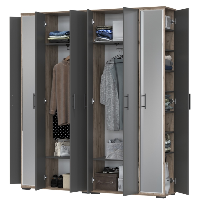 Две прихожих Домино-мини 2-3421дкт/граф, цвет дуб крафт табачный/графит, ШхГхВ 176х36х202 см.