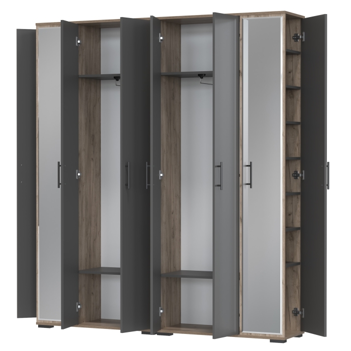 Две прихожих Домино-мини 2-3421дкт/граф, цвет дуб крафт табачный/графит, ШхГхВ 176х36х202 см.