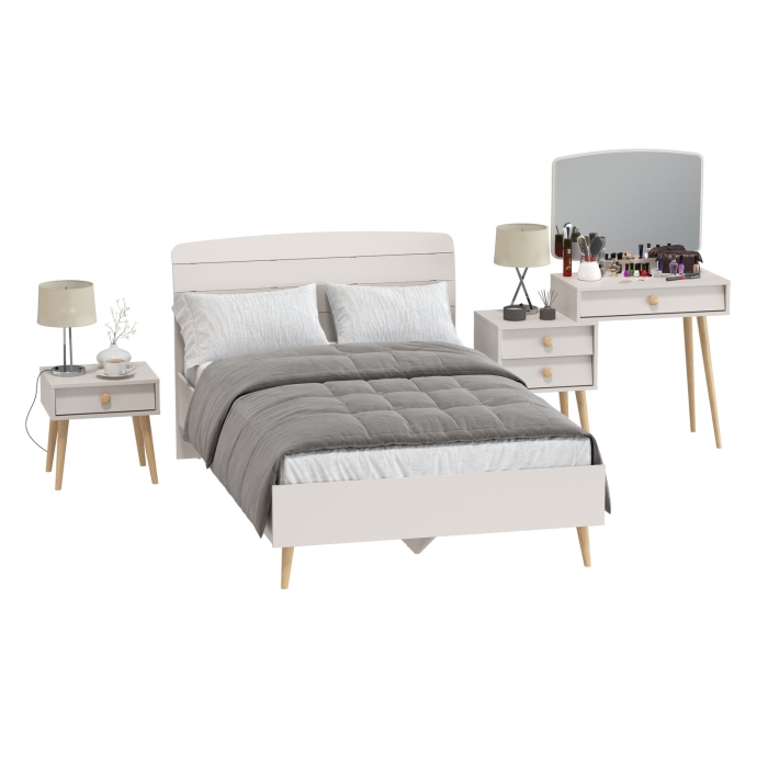 Афина Спальня Кровать 1200 + Трюмо + Тумба, цвет кашемир серый, ШхГхВ 123,6х210,2х95,7 + 105х38,6х129 + 45х37х45 см., 1200х2000 мм., б/м, осн. есть