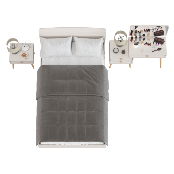 Афина Спальня Кровать 1200 + Трюмо + Тумба, цвет кашемир серый, ШхГхВ 123,6х210,2х95,7 + 105х38,6х129 + 45х37х45 см., 1200х2000 мм., б/м, осн. есть