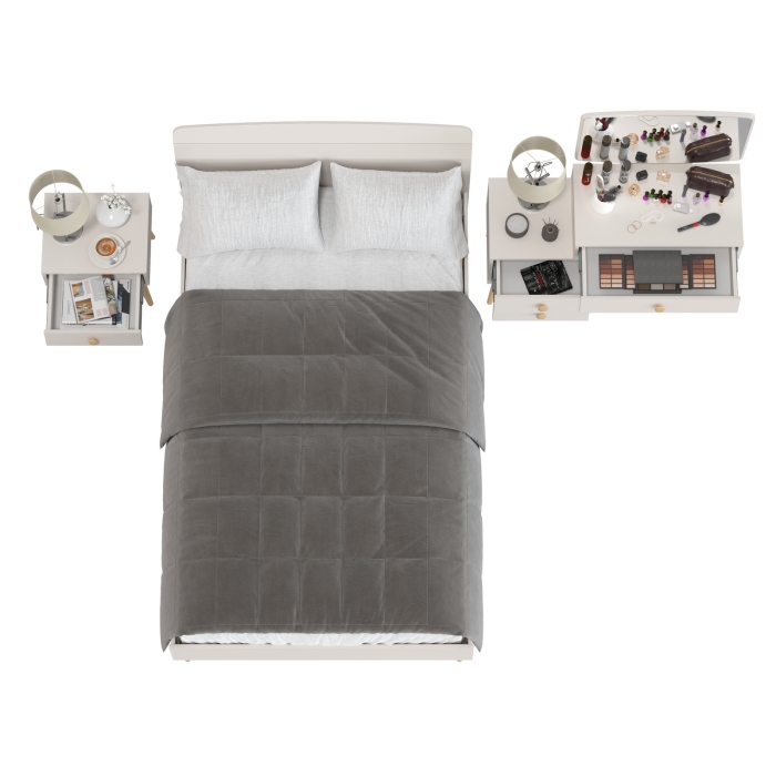 Афина Спальня Кровать 1200 + Трюмо + Тумба, цвет кашемир серый, ШхГхВ 123,6х210,2х95,7 + 105х38,6х129 + 45х37х45 см., 1200х2000 мм., б/м, осн. есть