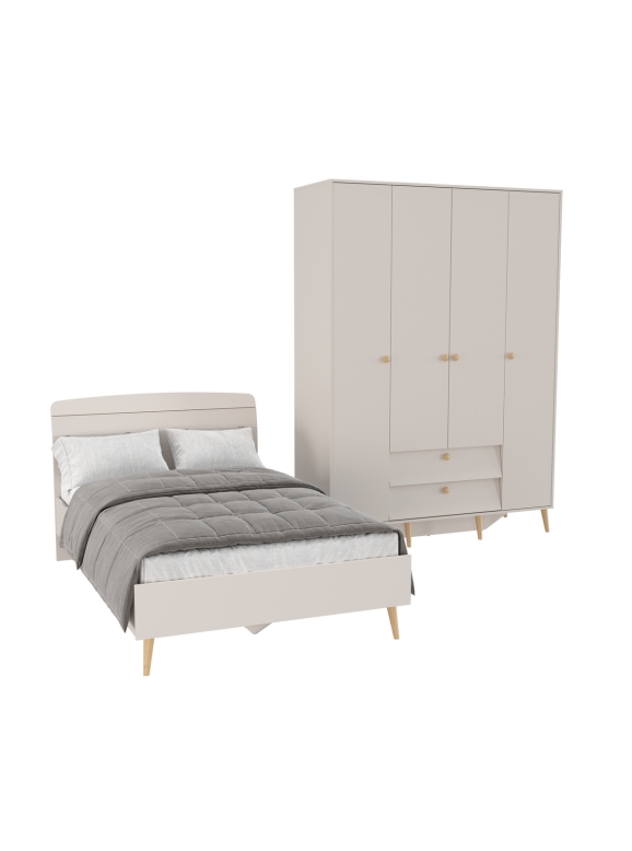 Афина Спальня Кровать 1200 + Шкаф 4-х дверный, цвет кашемир серый, ШхГхВ 123,6х210,2х95,7 + 160х56,3х220 см., сп.м. 1200х2000 мм., б/м, осн. есть