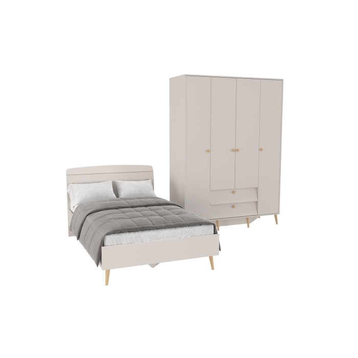 Афина Спальня Кровать 1200 + Шкаф 4-х дверный, цвет кашемир серый, ШхГхВ 123,6х210,2х95,7 + 160х56,3х220 см., сп.м. 1200х2000 мм., б/м, осн. есть