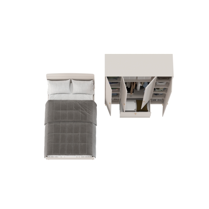 Афина Спальня Кровать 1200 + Шкаф 4-х дверный, цвет кашемир серый, ШхГхВ 123,6х210,2х95,7 + 160х56,3х220 см., сп.м. 1200х2000 мм., б/м, осн. есть