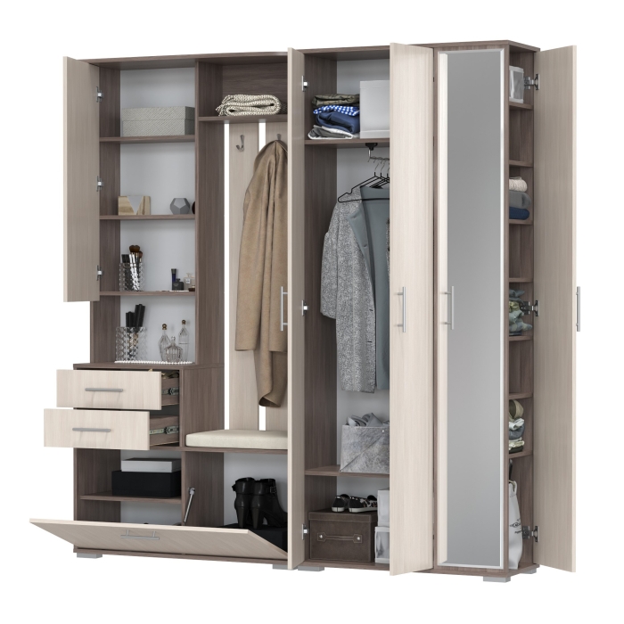 Прихожая Домино 5, цвет бодега тёмный/бодега светлый, ШхГхВ 188х36х202 см., универсальная сборка