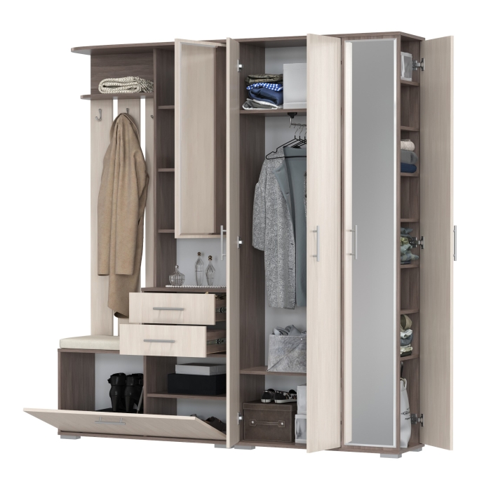 Прихожая Домино 5, цвет бодега тёмный/бодега светлый, ШхГхВ 188х36х202 см., универсальная сборка