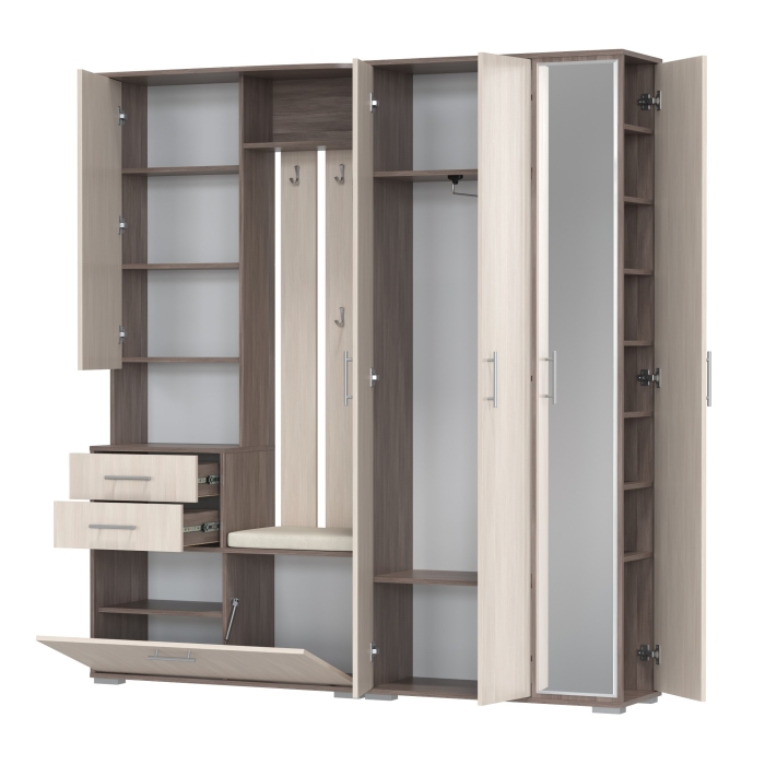 Прихожая Домино 5, цвет бодега тёмный/бодега светлый, ШхГхВ 188х36х202 см., универсальная сборка