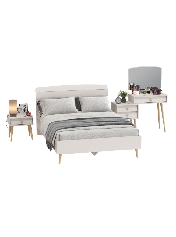 Афина Спальня Кровать 1400 + Трюмо + Тумба, цвет кашемир серый, ШхГхВ 144,6х210,2х95,7 + 105х38,6х129 + 45х37х45 см., 1400х2000 мм., б/м, осн. есть