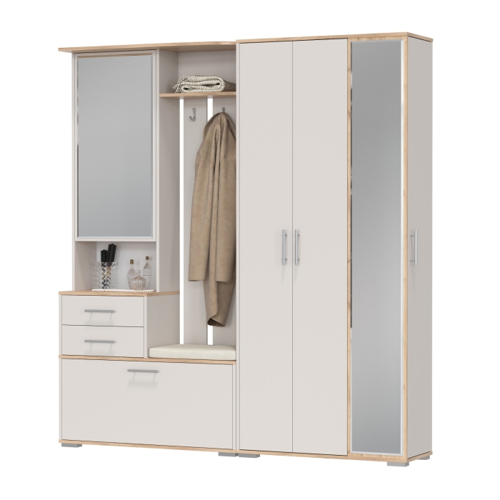 Прихожая Домино 5, цвет дуб крафт золотой/кашемир серый, ШхГхВ 188х36х202 см., универсальная сборка