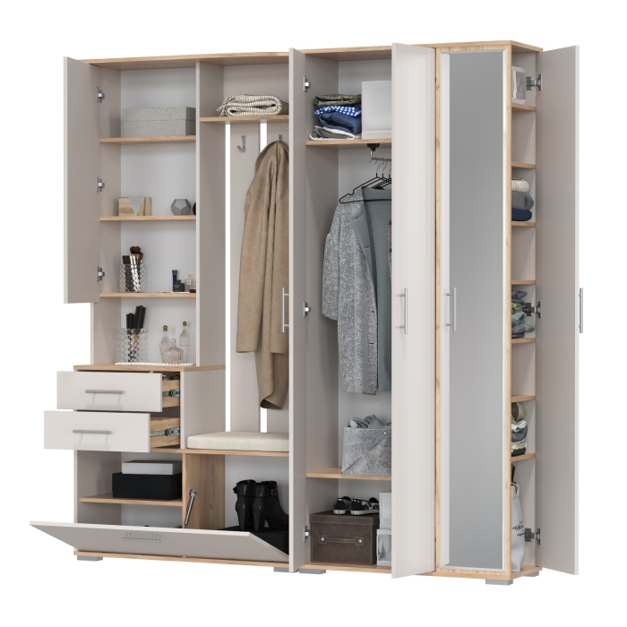 Прихожая Домино 5, цвет дуб крафт золотой/кашемир серый, ШхГхВ 188х36х202 см., универсальная сборка