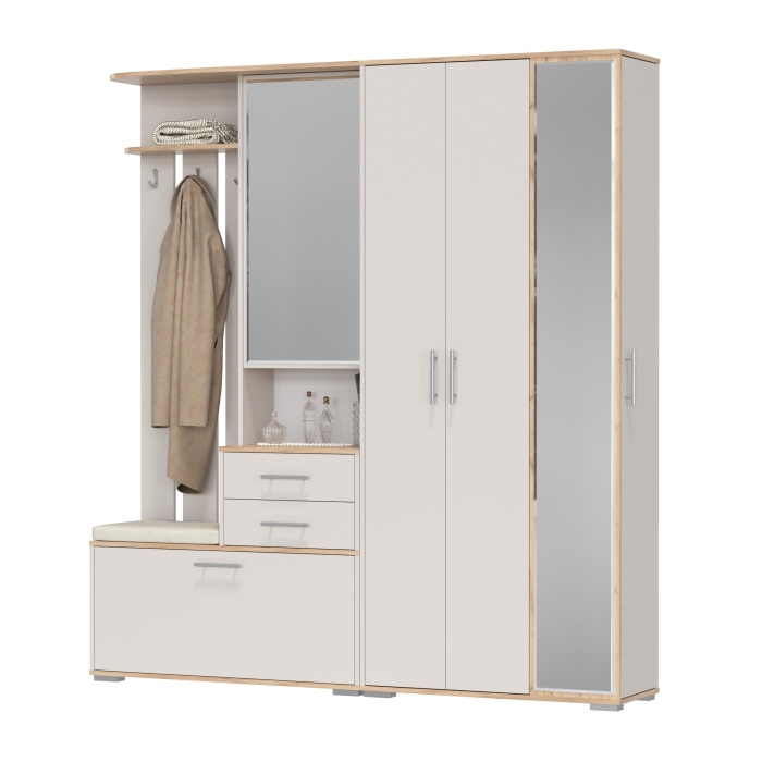 Прихожая Домино 5, цвет дуб крафт золотой/кашемир серый, ШхГхВ 188х36х202 см., универсальная сборка