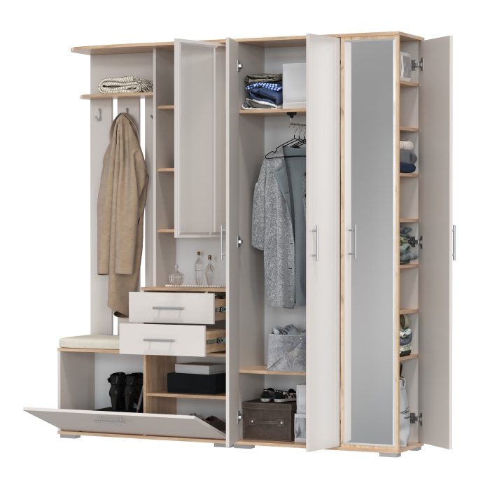 Прихожая Домино 5, цвет дуб крафт золотой/кашемир серый, ШхГхВ 188х36х202 см., универсальная сборка