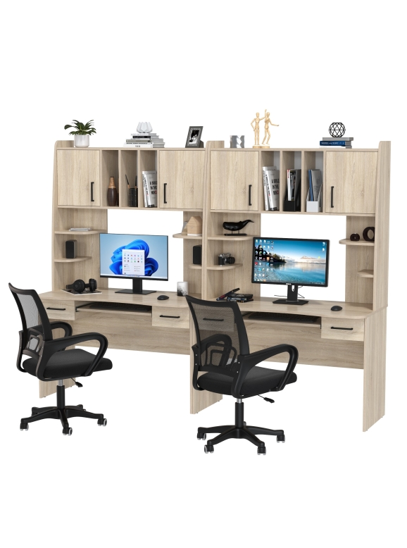 Два стола рабочих 6-0604 Бета + два кресла 103 чёрных, цвет дуб сонома, ШхГхВ 240х60,5х183,5 см.