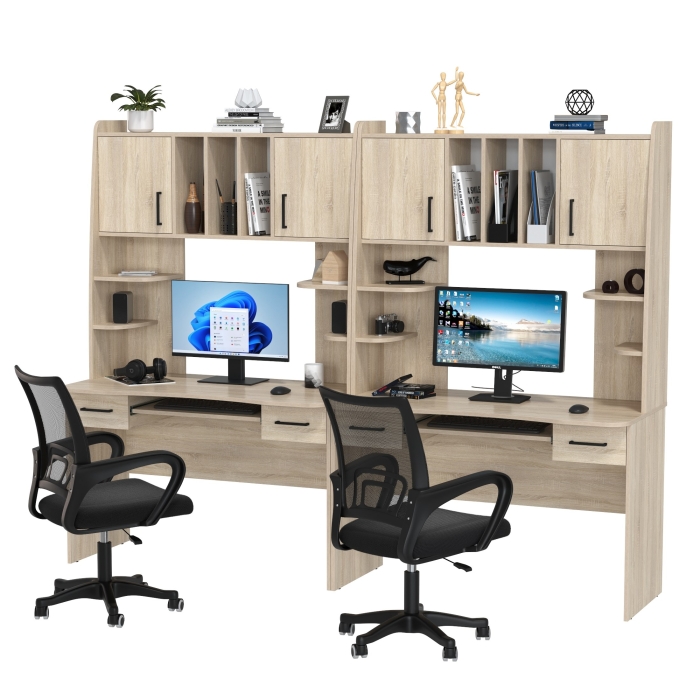 Два стола рабочих 6-0604 Бета + два кресла 103 чёрных, цвет дуб сонома, ШхГхВ 240х60,5х183,5 см.