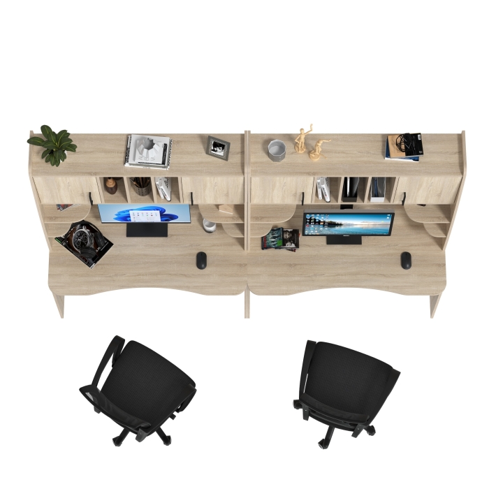 Два стола рабочих 6-0604 Бета + два кресла 103 чёрных, цвет дуб сонома, ШхГхВ 240х60,5х183,5 см.