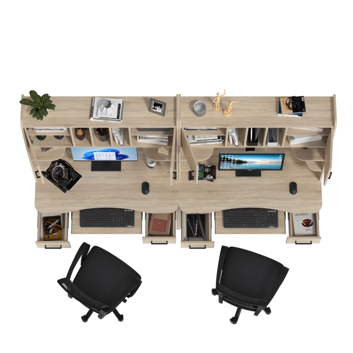 Два стола рабочих 6-0604 Бета + два кресла 103 чёрных, цвет дуб сонома, ШхГхВ 240х60,5х183,5 см.