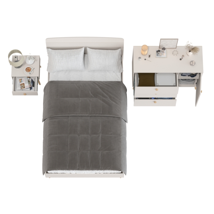 Афина Спальня Кровать 1200 + Комод + Тумба, цвет кашемир серый, ШхГхВ 123,6х210,2х95,7 + 110х45,3х83 + 45х37х45 см., 1200х2000 мм., б/м, осн. есть