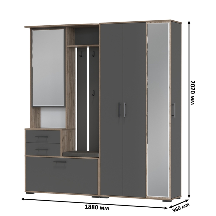 Прихожая Domino 5, цвет дуб крафт табачный/графит