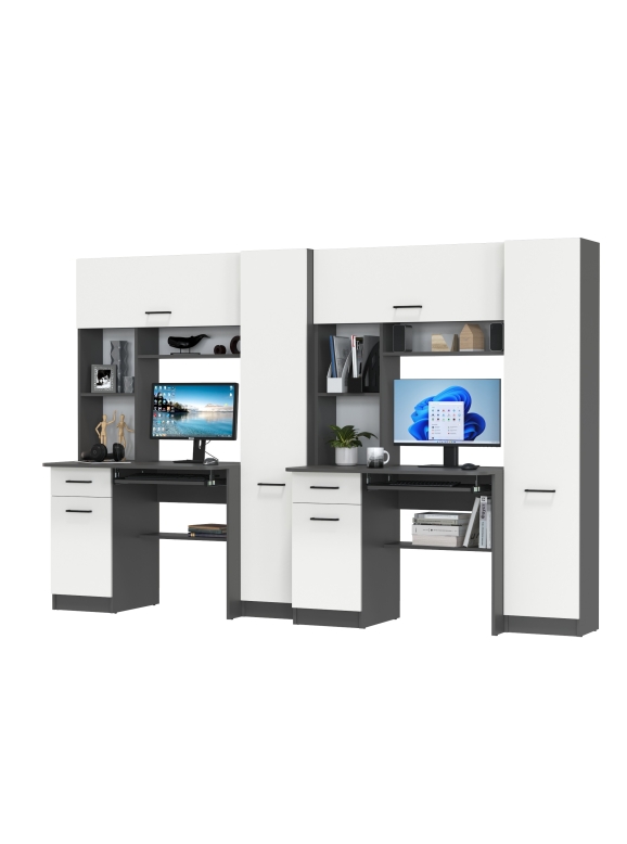 Два стола рабочих 6-0603Мграф/бел Альфа, цвет графит/белый, ШхГхВ 274х61х181 см., универсальная сборка