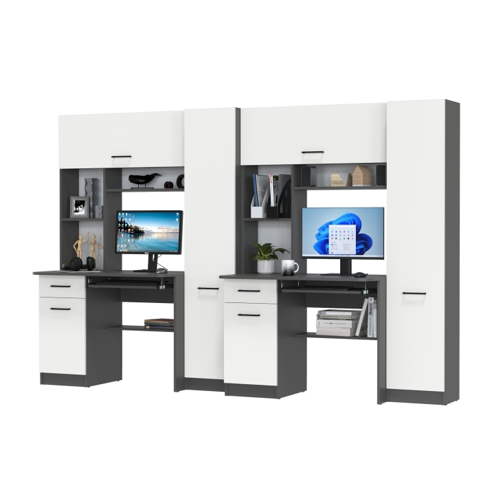 Два стола рабочих 6-0603Мграф/бел Альфа, цвет графит/белый, ШхГхВ 274х61х181 см., универсальная сборка