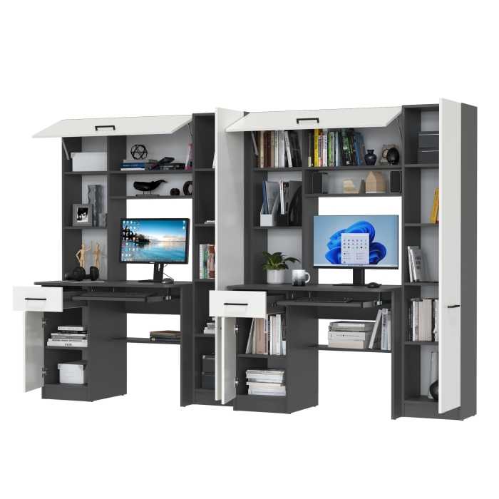 Два стола рабочих 6-0603Мграф/бел Альфа, цвет графит/белый, ШхГхВ 274х61х181 см., универсальная сборка