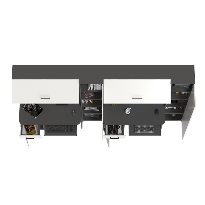 Два стола рабочих 6-0603Мграф/бел Альфа, цвет графит/белый, ШхГхВ 274х61х181 см., универсальная сборка