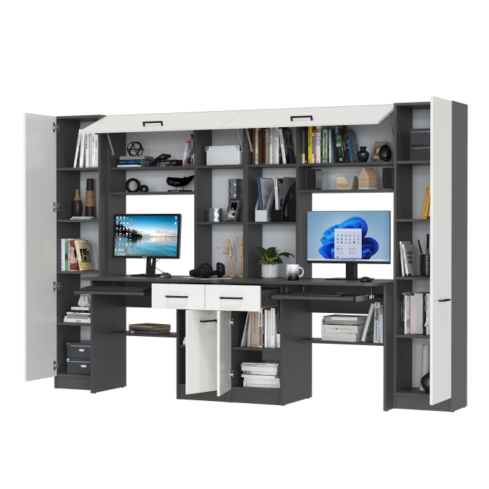 Два стола рабочих 6-0603Мграф/бел Альфа, цвет графит/белый, ШхГхВ 274х61х181 см., универсальная сборка