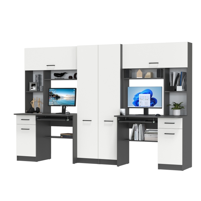 Два стола рабочих 6-0603Мграф/бел Альфа, цвет графит/белый, ШхГхВ 274х61х181 см., универсальная сборка