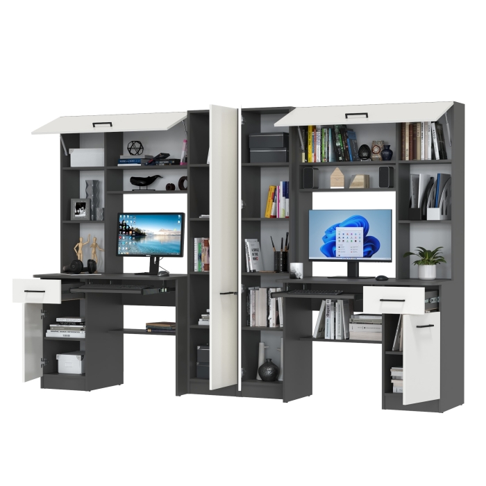 Два стола рабочих 6-0603Мграф/бел Альфа, цвет графит/белый, ШхГхВ 274х61х181 см., универсальная сборка