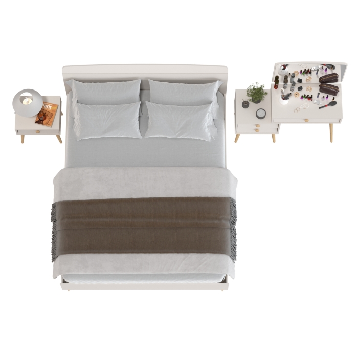 Афина Спальня Кровать 1600 + Трюмо + Тумба, цвет кашемир серый, ШхГхВ 164,6х210,2х95,6 + 105х38,6х129 + 45х37х45 см., 1600х2000 мм., б/м, осн. есть