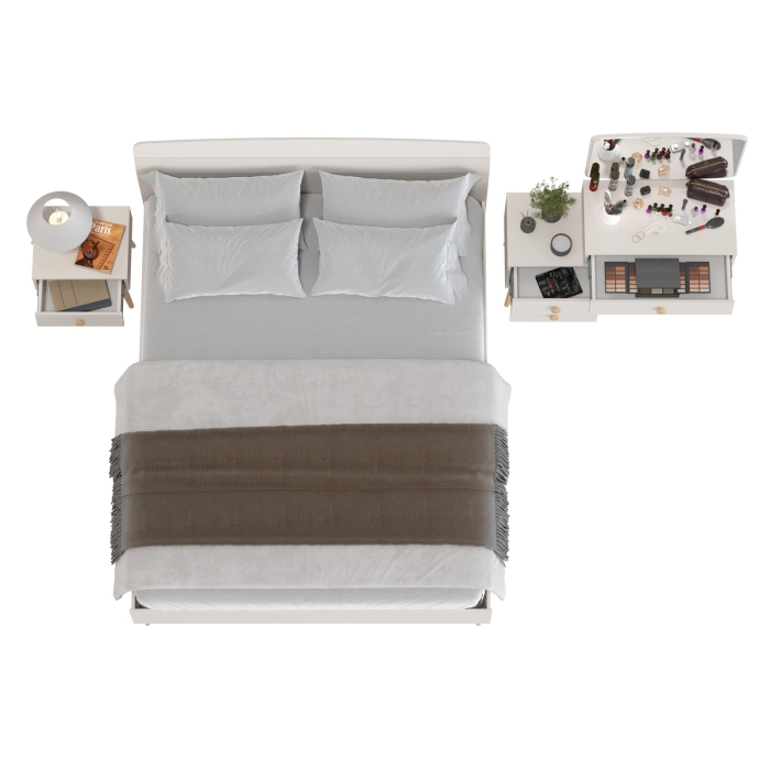 Афина Спальня Кровать 1600 + Трюмо + Тумба, цвет кашемир серый, ШхГхВ 164,6х210,2х95,6 + 105х38,6х129 + 45х37х45 см., 1600х2000 мм., б/м, осн. есть