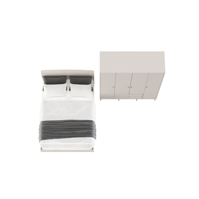 Афина Спальня Кровать 1400 + Шкаф 4-х дверный, цвет кашемир серый, ШхГхВ 144,6х210,2х95,7 + 160х56,3х220 см., сп.м. 1400х2000 мм., б/м, осн. есть