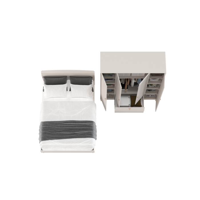 Афина Спальня Кровать 1400 + Шкаф 4-х дверный, цвет кашемир серый, ШхГхВ 144,6х210,2х95,7 + 160х56,3х220 см., сп.м. 1400х2000 мм., б/м, осн. есть