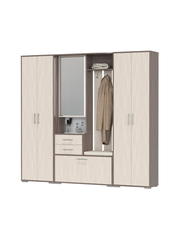 Прихожая Домино 4, цвет бодега тёмный/бодега светлый, ШхГхВ 220х36х202 см., универсальная сборка