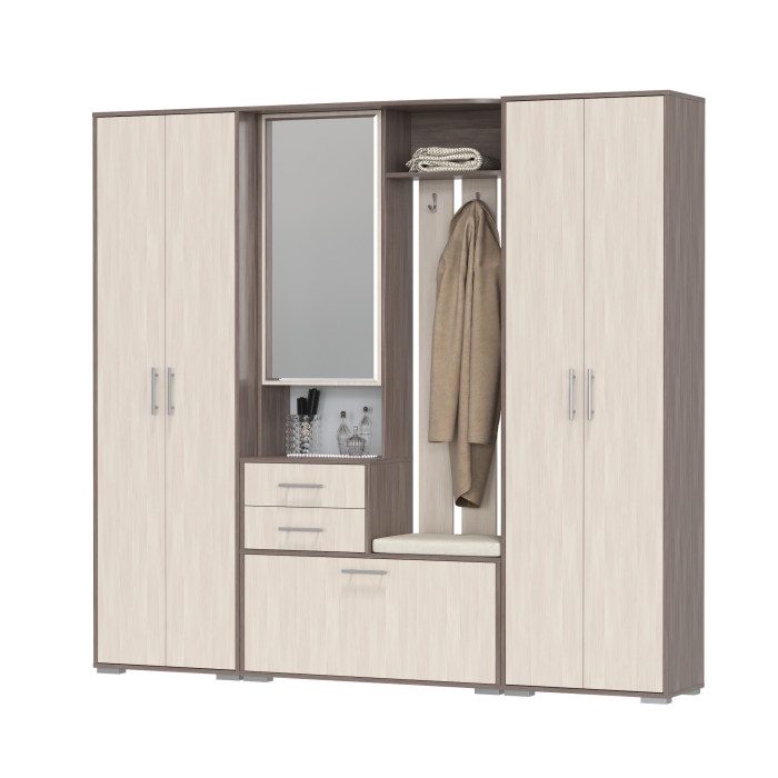 Прихожая Домино 4, цвет бодега тёмный/бодега светлый, ШхГхВ 220х36х202 см., универсальная сборка