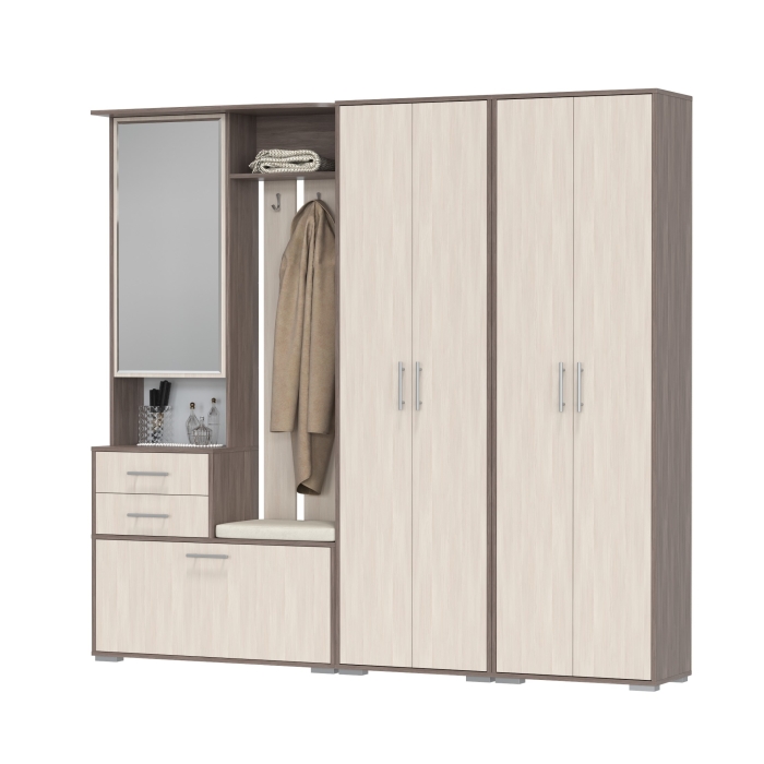 Прихожая Домино 4, цвет бодега тёмный/бодега светлый, ШхГхВ 220х36х202 см., универсальная сборка