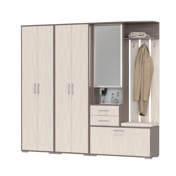 Прихожая Домино 4, цвет бодега тёмный/бодега светлый, ШхГхВ 220х36х202 см., универсальная сборка