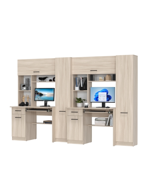 Два стола рабочих 6-0603ТМяс.св Альфа, цвет ясень шимо светлый, ШхГхВ 274х61х181 см., универсальная сборка