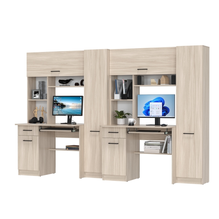 Два стола рабочих 6-0603ТМяс.св Альфа, цвет ясень шимо светлый, ШхГхВ 274х61х181 см., универсальная сборка