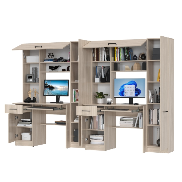 Два стола рабочих 6-0603ТМяс.св Альфа, цвет ясень шимо светлый, ШхГхВ 274х61х181 см., универсальная сборка